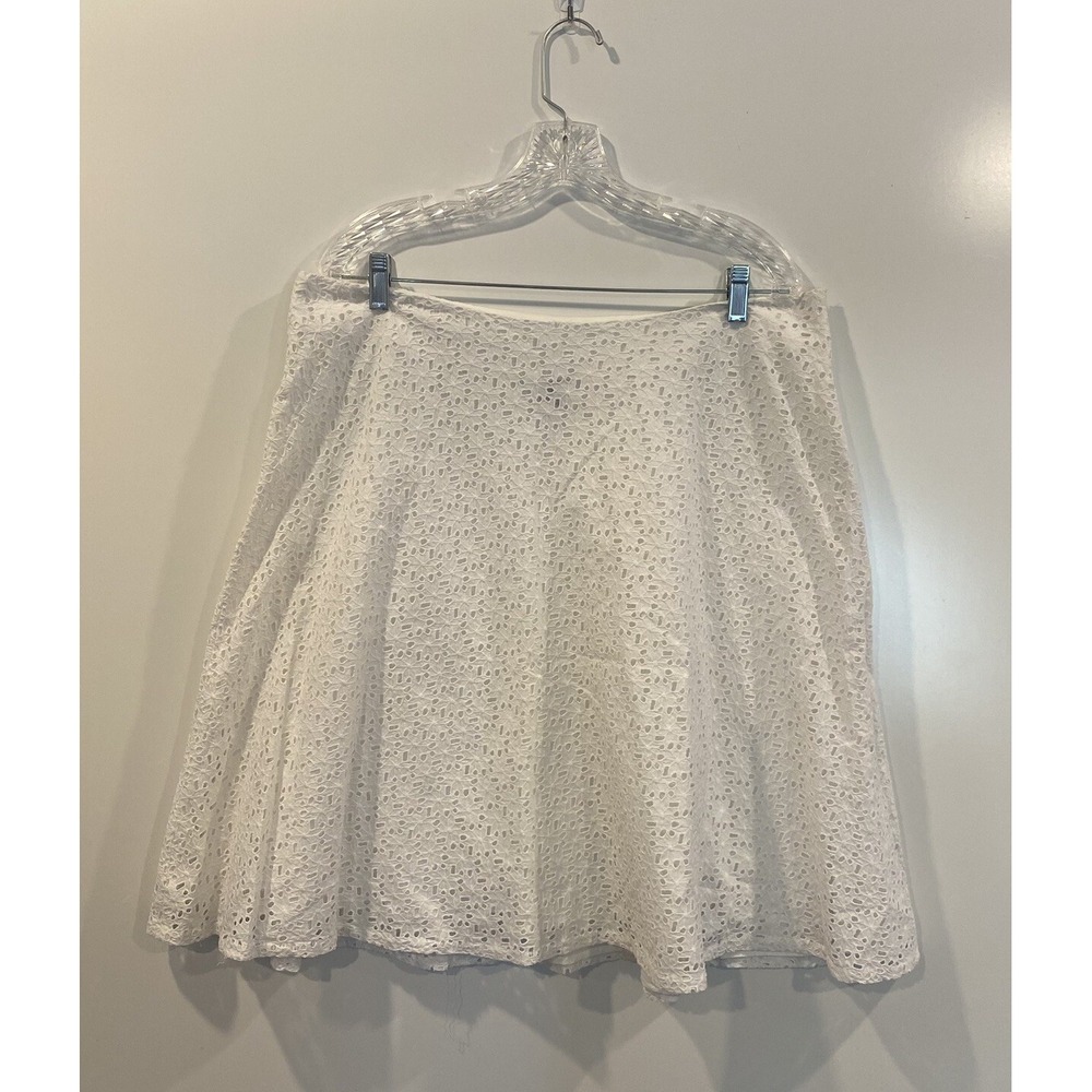 Gap White Eyelet A-Line Skirt Womens 14 Floral Embroidered Knee Length RN54023